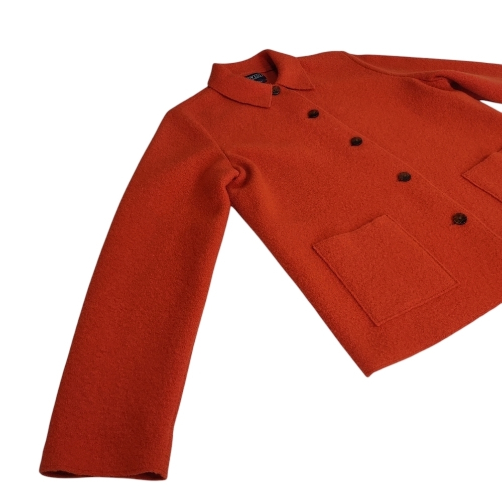 Lands' End Jacket Women's Orange 100% Wool Button Up Pockets Collared Size 4 - Picture 7 of 10